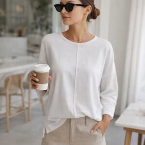 SPANX White 3/4 Sleeve Top Womens Small Minimalist Stretch Soft Pullover Blouse